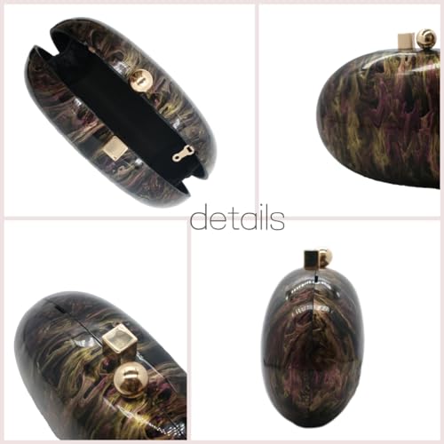 GSYPS Acrylic Evening Clutch Bag for Women Shell Shape Shoulder Crossbody Bag Glitter Marble Purse Handbag Black 1 - Image 4