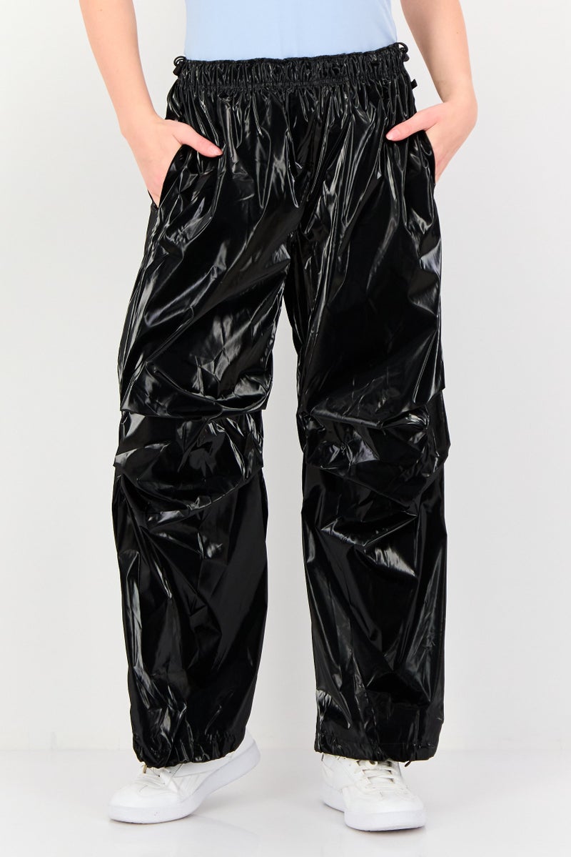 GRIMELANGE Women Regular Fit Plain Track Pants, Black - Image 1