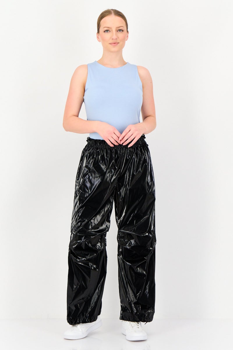 GRIMELANGE Women Regular Fit Plain Track Pants, Black - Image 4