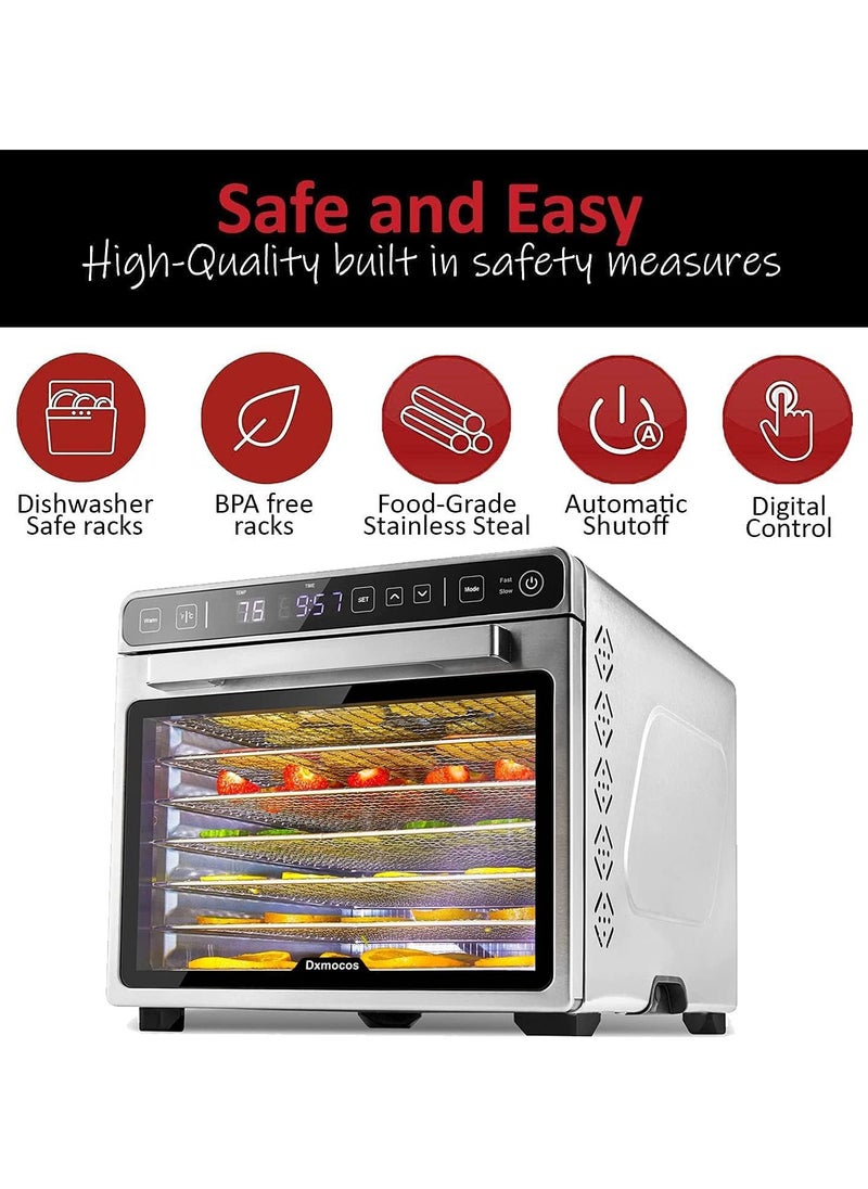 Dxmocos - Dxmocos 7 Layer Food Dehydrator Machine, Digital Adjustable Timer and Temperature Control, Dryer for Herb, Meat, Beef, Fruit and Vegetables, Over Heat Protection, Stainless Steel Trays - Image 1