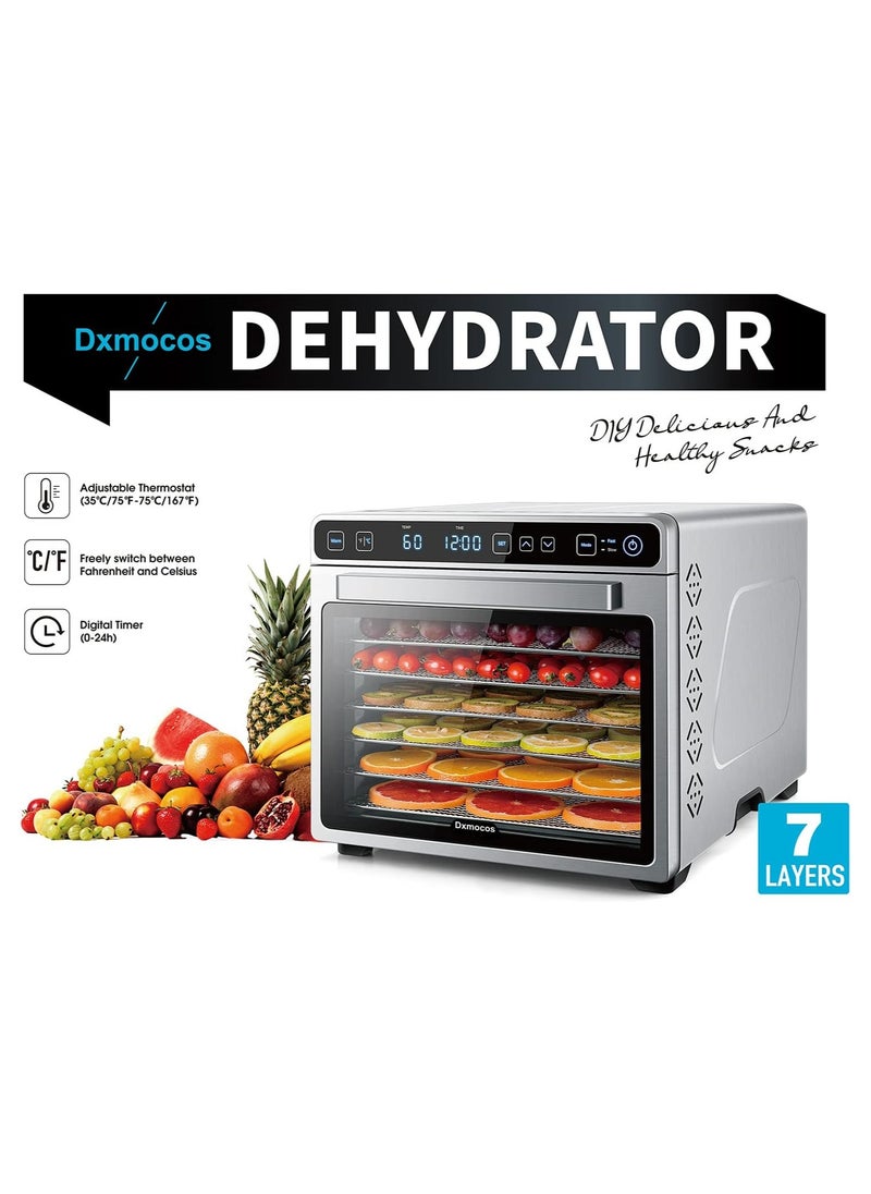 Dxmocos - Dxmocos 7 Layer Food Dehydrator Machine, Digital Adjustable Timer and Temperature Control, Dryer for Herb, Meat, Beef, Fruit and Vegetables, Over Heat Protection, Stainless Steel Trays - Image 1