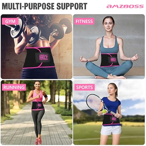 AMZBOSS مدرب الخصر AMZBOSS للنساء للدهون في البطن السفلي، حزام عرق الخصر للنساء، حزام عرق البطن، لف البطن، شكل الجسم، ملحقات رائعة للجيم للساونا، التمارين، اللياقة البدنية، متوسط أسود/وردي - Image 5