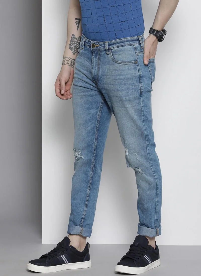ذا انديان كراج كو Men Slim Fit Solid Mid-Rise Stretchable Jeans