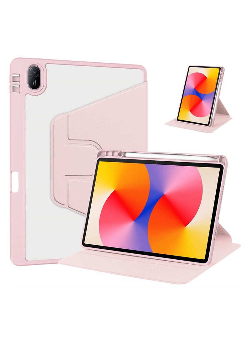 يوارب كينج غطاء دوار متوافق مع Huawei MatePad SE مقاس 11 بوصة ، غطاء حامل دوار 360 درجة ، غطاء قابل للعرض متعدد الزوايا مع حامل قلم رصاص وردي