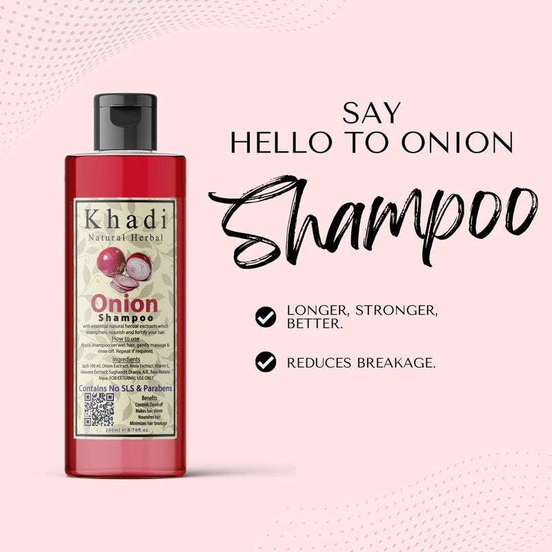 Khadi Natural Herbal Khadi Natural Herbal Onion Shampoo For Hair Regrowth Suitable For Curly Dry And Frizzy Hair Controls Hair Fall AntiDandruff Parben And SLS Free Onion Shampoo Combo Pack Of 200Ml Each - Image 3