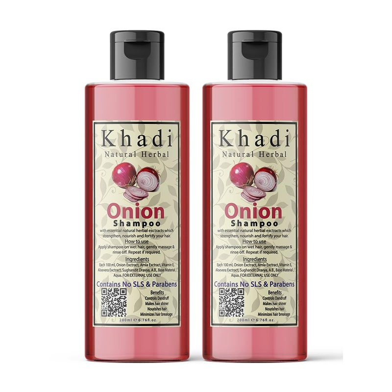 Khadi Natural Herbal Khadi Natural Herbal Onion Shampoo For Hair Regrowth Suitable For Curly Dry And Frizzy Hair Controls Hair Fall AntiDandruff Parben And SLS Free Onion Shampoo Combo Pack Of 200Ml Each - Image 1