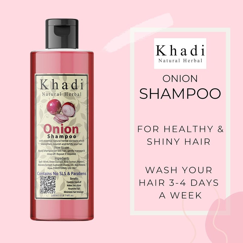 Khadi Natural Herbal Khadi Natural Herbal Onion Shampoo For Hair Regrowth Suitable For Curly Dry And Frizzy Hair Controls Hair Fall AntiDandruff Parben And SLS Free Onion Shampoo Combo Pack Of 200Ml Each - Image 4