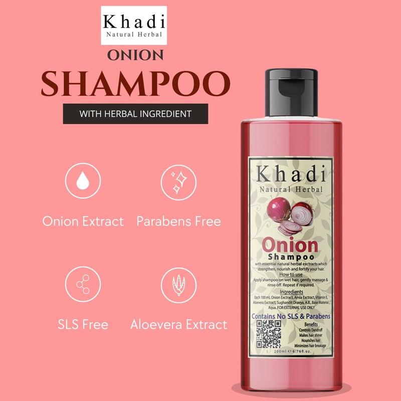 Khadi Natural Herbal Khadi Natural Herbal Onion Shampoo For Hair Regrowth Suitable For Curly Dry And Frizzy Hair Controls Hair Fall AntiDandruff Parben And SLS Free Onion Shampoo Combo Pack Of 200Ml Each - Image 5