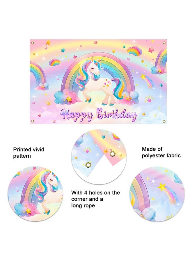 Mocsicka Mocsicka Unicorn Birthday Banner Backdrop Pastel Rainbow Unicorn Backdrop for Girls Birthday Decorations Party Supplies 70.8 x 43.3 Inch  - Image 5