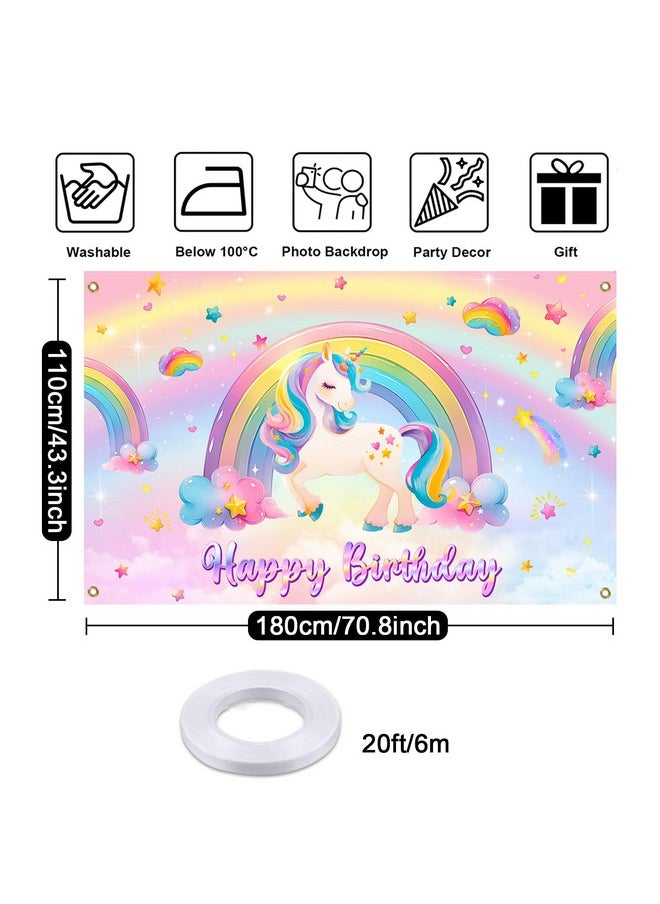 Mocsicka Mocsicka Unicorn Birthday Banner Backdrop Pastel Rainbow Unicorn Backdrop for Girls Birthday Decorations Party Supplies 70.8 x 43.3 Inch  - Image 4