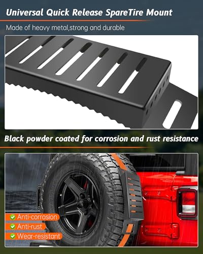 Krysolad 2 Pcs Universal Quick Release Spare Tire Mount, with Ratchet Strap and Vehicle Traction Boads Bracket, Steel, Fit for 30”-40” Diameter Tires - Image 4