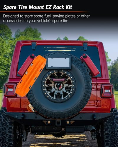 Krysolad 2 Pcs Universal Quick Release Spare Tire Mount, with Ratchet Strap and Vehicle Traction Boads Bracket, Steel, Fit for 30”-40” Diameter Tires - Image 2