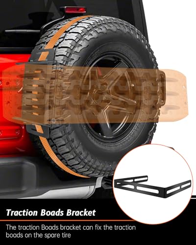 Krysolad 2 Pcs Universal Quick Release Spare Tire Mount, with Ratchet Strap and Vehicle Traction Boads Bracket, Steel, Fit for 30”-40” Diameter Tires - Image 5