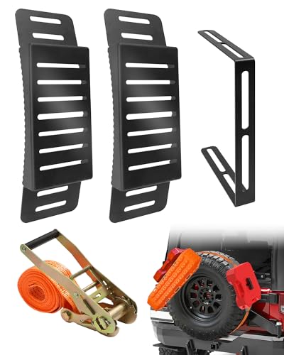 Krysolad 2 Pcs Universal Quick Release Spare Tire Mount, with Ratchet Strap and Vehicle Traction Boads Bracket, Steel, Fit for 30”-40” Diameter Tires - Image 1