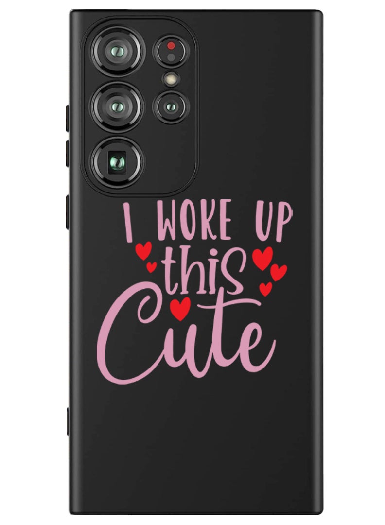 Theodor Protective Slim Fit Case Liquid Silicone Cover with Full Body Protection Anti-Scratch Shockproof Case For Samsung Galaxy S24 Ultra (Black) - i woke up this cute - Image 1