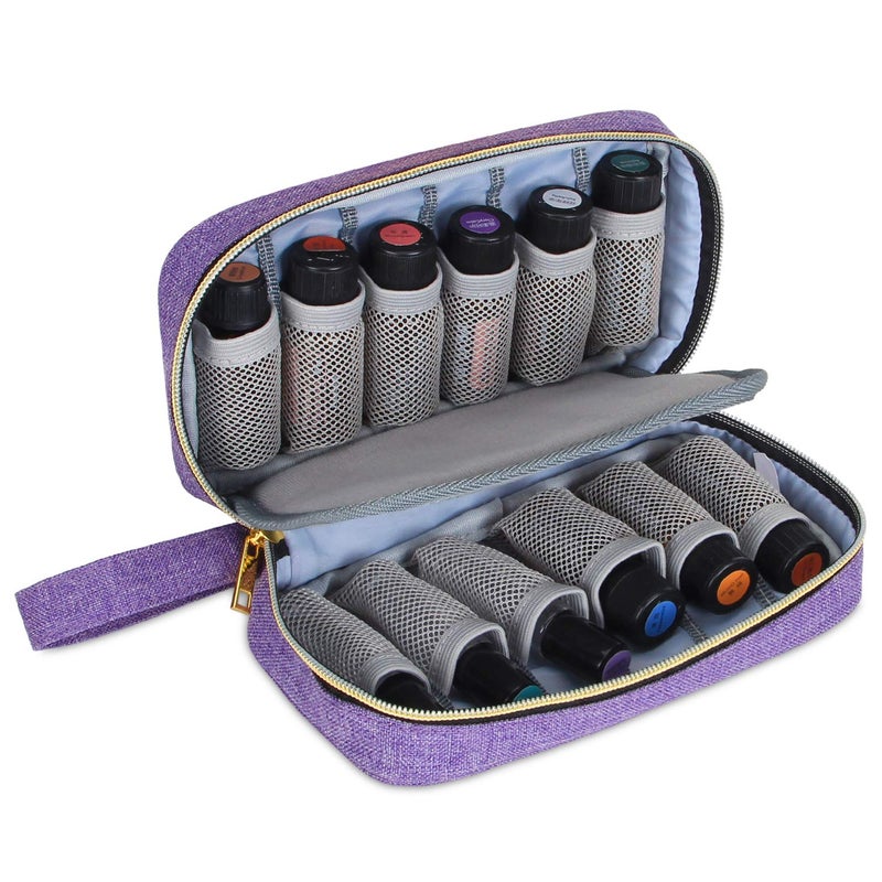 LUXJA Essential Oil Carrying Case - Holds 12 Bottles (5ml-15ml, Including Roller Bottles), Portable Organizer for Essential Oil and Accessories (Bag Only), Purple - Image 2