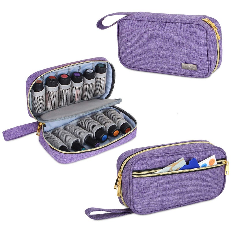 LUXJA Essential Oil Carrying Case - Holds 12 Bottles (5ml-15ml, Including Roller Bottles), Portable Organizer for Essential Oil and Accessories (Bag Only), Purple - Image 1