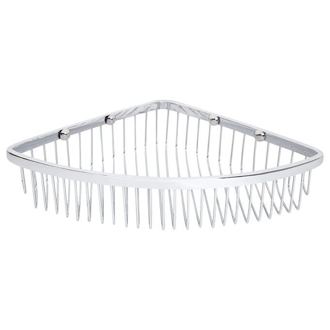 VAL-145 100% BRASS CORNER SHOWER BASKET, TRIANGULAR WALL MOUNTED SHAMPOO SHELF SOAP HOLDER WIRED STORAGE AND BATHTUB ORGANIZER BATHROOM BASKET (CHROME, 9" X 9")
