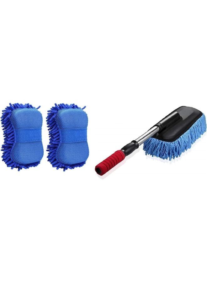 Generic 2 Pieces Microfiber Sponge Car Body Cleaner Washable and 1 Piece Duster Brush  - Image 1