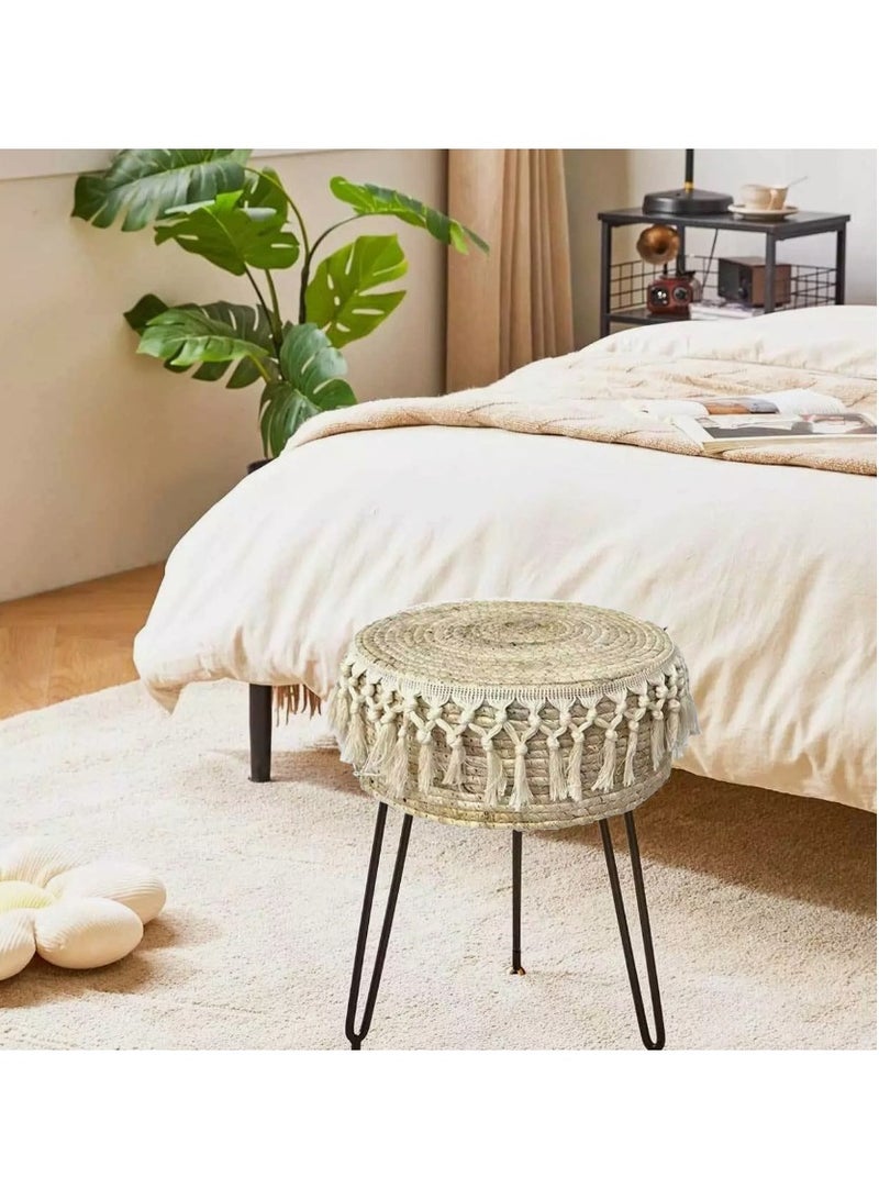 لينجوي مسند قدم عثماني دائري من لينغوي، مقاس 45×32 سم، بأرجل معدنية - مقعد عصري لغرفة المعيشة | وسادة إسفنجية عالية المرونة، وأرجل سميكة متينة | مقعد متعدد الاستخدامات لتغيير الأحذية وكرسي للمكياج - Image 2