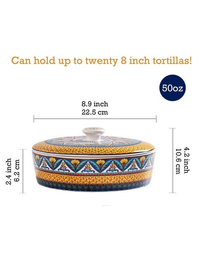 Bico Havana Ceramic Tortilla Warmer, 8.9 Inch Tortilla Holder with Lid for Taco Bread Pancake for Mexican Night and Party, Microwave and Dishwasher Safe - Image 2
