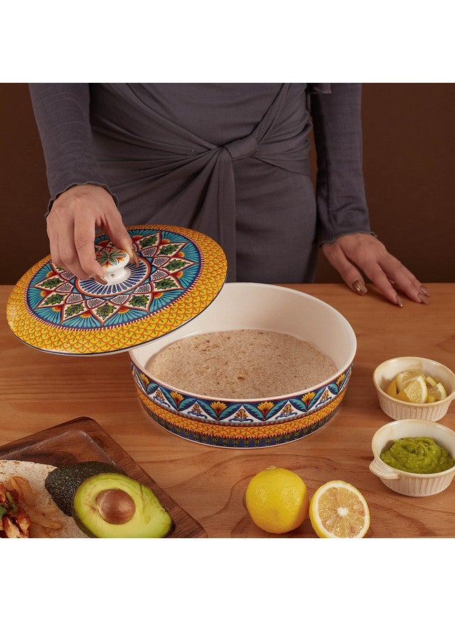 Bico Havana Ceramic Tortilla Warmer, 8.9 Inch Tortilla Holder with Lid for Taco Bread Pancake for Mexican Night and Party, Microwave and Dishwasher Safe - Image 4