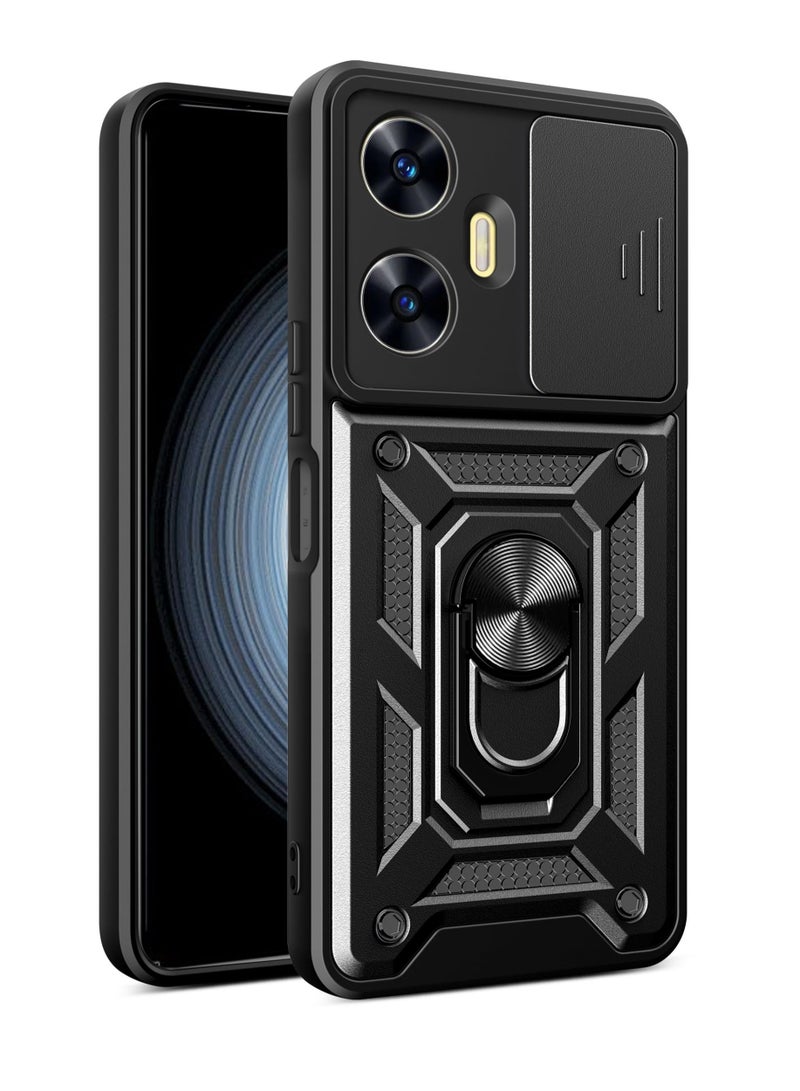 جراب حمايه ويندو مقاوم للصدمات وحمايه للكاميرا مزود بدبله معدنيه متوافق مع Realme C55 4G (اسود) - Image 1