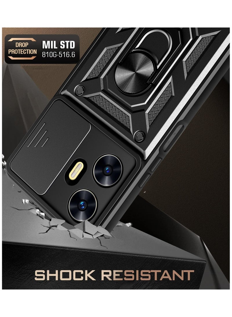 جراب حمايه ويندو مقاوم للصدمات وحمايه للكاميرا مزود بدبله معدنيه متوافق مع Realme C55 4G (اسود) - Image 3