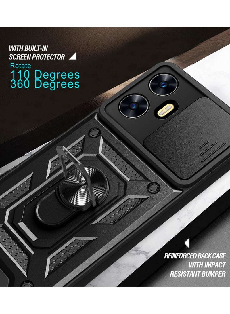 جراب حمايه ويندو مقاوم للصدمات وحمايه للكاميرا مزود بدبله معدنيه متوافق مع Realme C55 4G (اسود) - Image 5