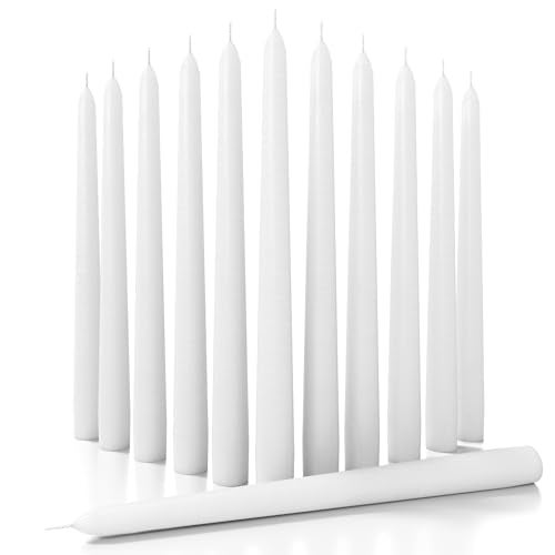 Sonedly 10 inch Taper Candle 12 Pack - Home Interior Long Burning Dripless and Smokeless Unscented Tapered Candles - 8-Hour Burning White - Image 1