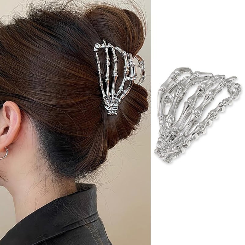 Silver Metal Skull Hair Claw Clips with Ghost Hand Design  Thick Hair Barrettes and Clamps for Women Cosplay Party Halloween Decorations 1PCS
