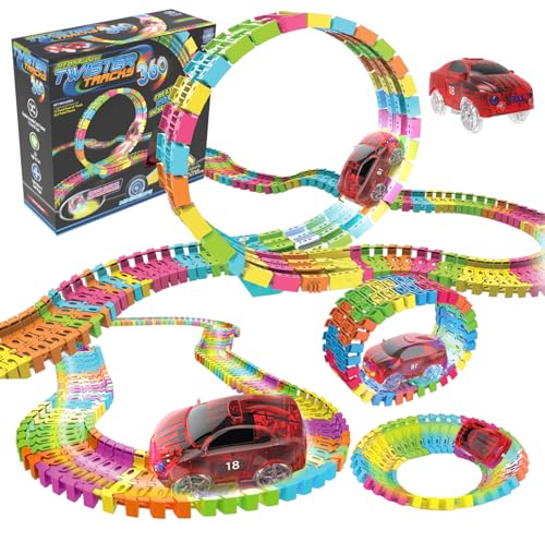 Mindscope Twister Tracks Trax 360 Loop 13' (feet) of Neon Glow in The Dark Track with One LED Light-Up Race Series Car - Image 1