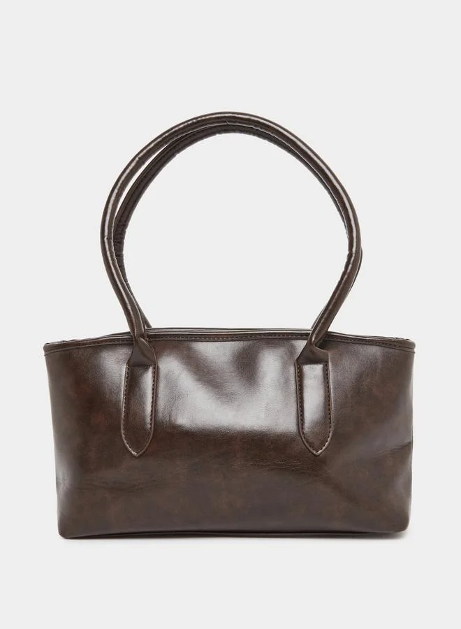 Styli Styli Brown Faux Leather Tote Bag with Eyelet Belt Accent