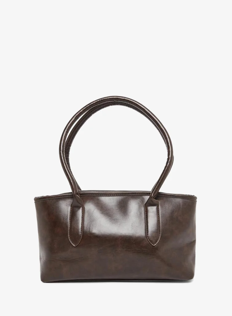 Styli Styli Brown Faux Leather Tote Bag with Eyelet Belt Accent
