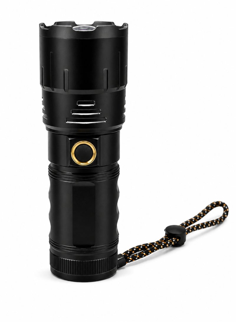 Rechargeable Waterproof LED Flashlight with High Power Beam Multiple Light Modes Portable Carry Case and Wrist Strap for Camping and Emergency Use