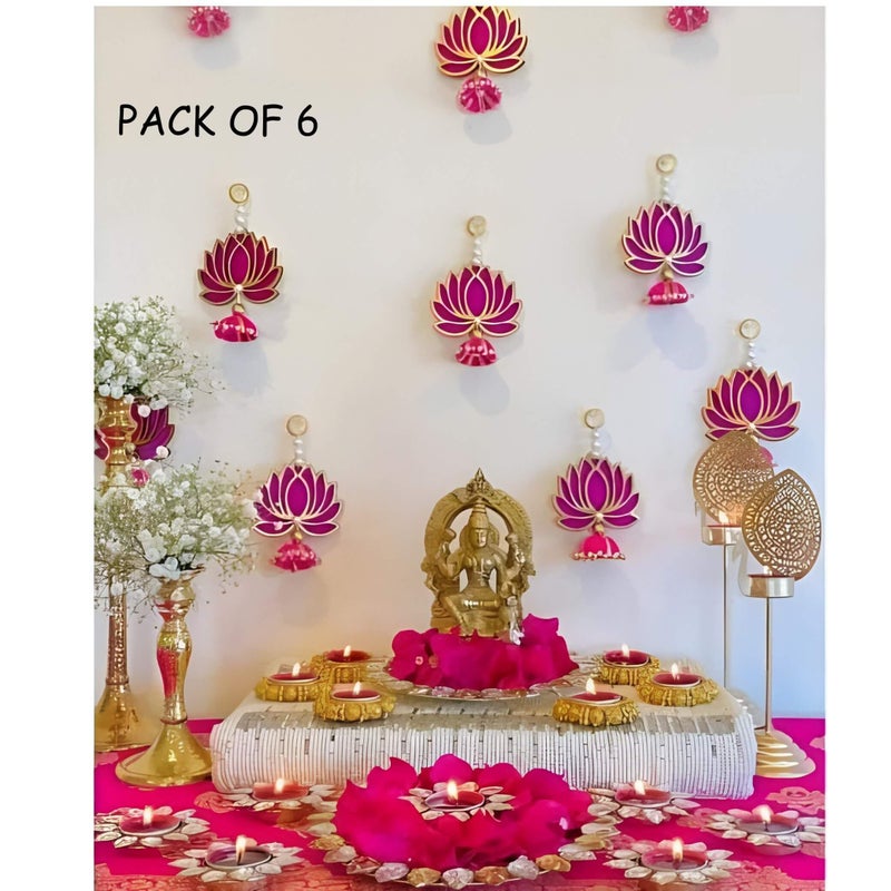 CREYENTES Handmade Lotus Jhumki Latkan For Decoration(Pack Of 6)Toran For Door,Backdrop Decoration,Pooja Room,Diwali,Wedding,All Festival Décor,Mdf Material Beautiful(Lotus Hanging Small 06),36 Cm - Image 2