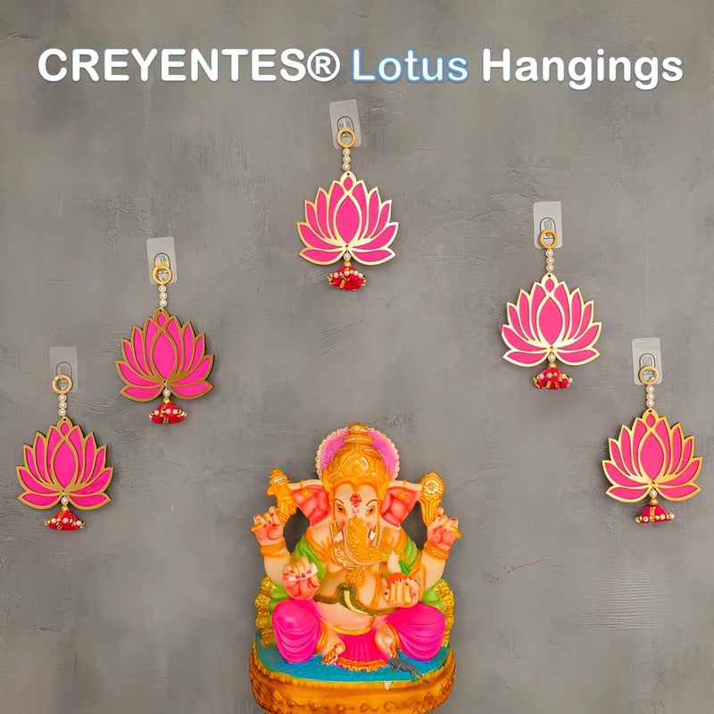 CREYENTES Handmade Lotus Jhumki Latkan For Decoration(Pack Of 6)Toran For Door,Backdrop Decoration,Pooja Room,Diwali,Wedding,All Festival Décor,Mdf Material Beautiful(Lotus Hanging Small 06),36 Cm - Image 4