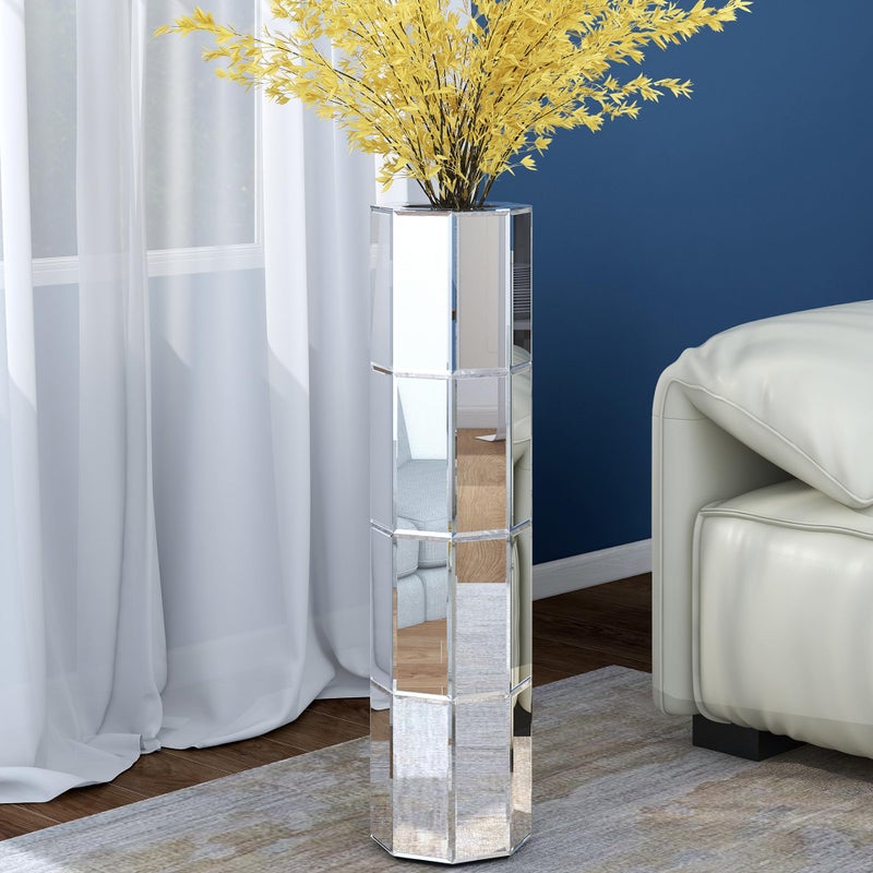 blingworld Tall Vases for Floor Floor Vases Decorative Tall Silver 28 inch Big Vase for Decor Living Room Decorative Large Vase Silver for Dried Flowers