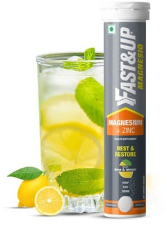 FAST&UP Restful Sleep Supplement  Magnesium and  Zinc for Stress Management and Promoting Deep Sleep 20 Effervescent Tablets Lime and  Lemon Flavor  - Image 1