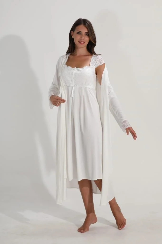 نهير sel 2092 Pregnant Maternity Nightgown Dressing Gown Set