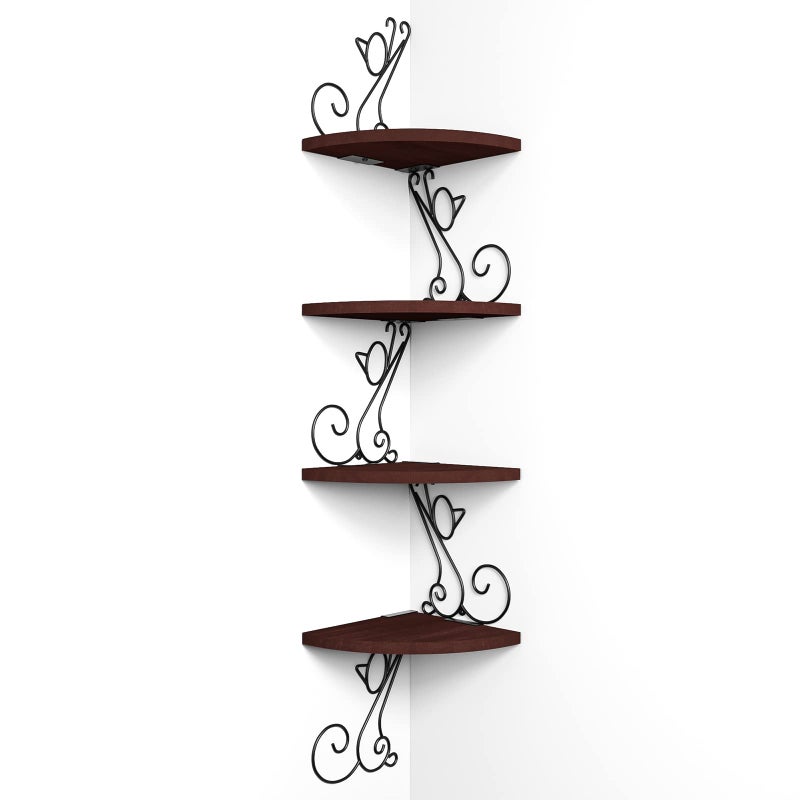 Alsonerbay Corner Shelf Wall Mount 4 Tier Floating Shelves for Wall EasytoAssemble Wall Shelves Rustic Wood Decor for Bedroom Living Room Bathroom Kitchen Office Walnut Finish