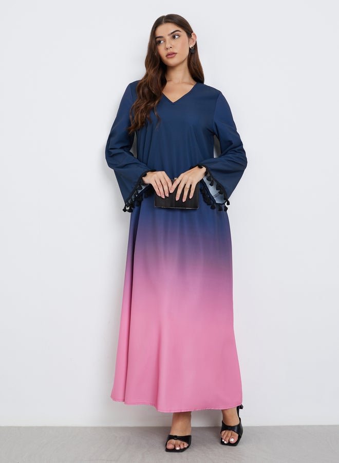 Amirah Ombre Print Tasseled Maxi Jalabiya - Image 1