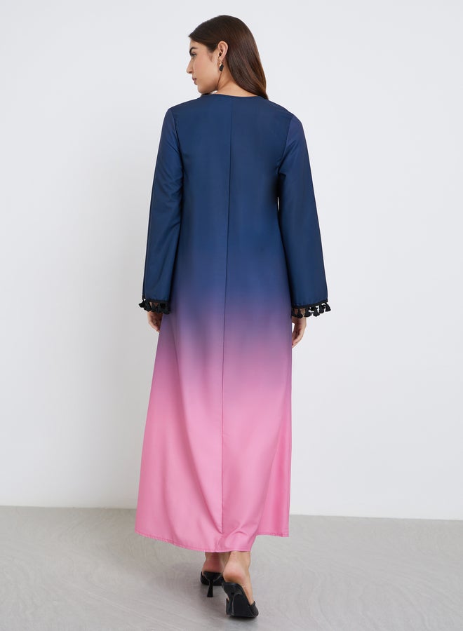 Amirah Ombre Print Tasseled Maxi Jalabiya - Image 4