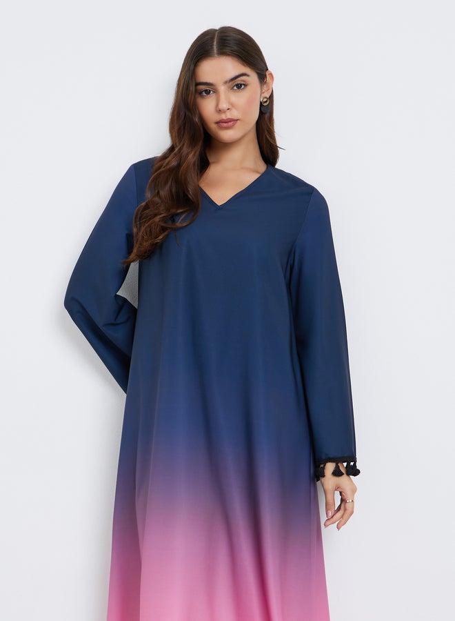 Amirah Ombre Print Tasseled Maxi Jalabiya - Image 2