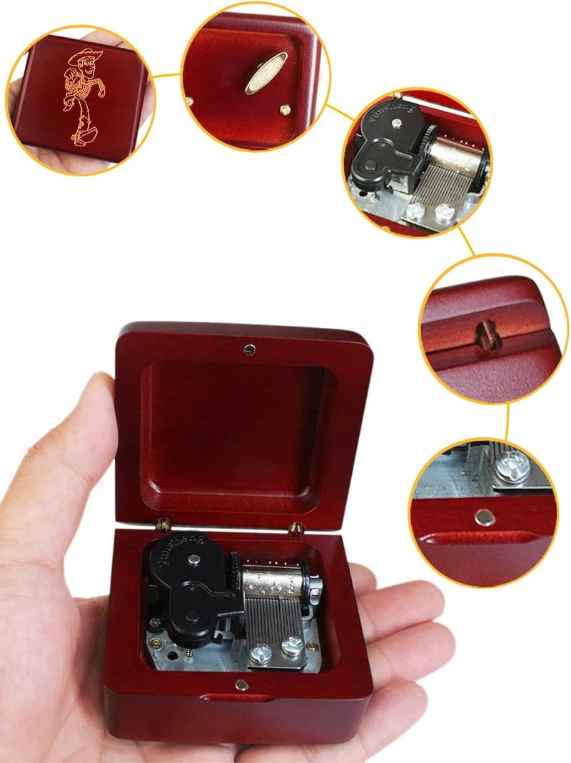 Sinzyo Music Box Vintage Wood Carved Mechanism Musical Boxs Gift For Birthday Valentine's Day Christmas Day(Youve Got a Friend-Wine red Wood Box) - Image 3