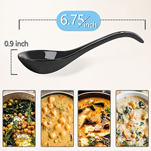 Wareland Black Ceramic Soup Spoons Set, 6.75 inch Deep Oval Hook Design, Dishwasher Safe - Perfect for Ramen, Pho, Noodles, Stews, Wonton, Dumpling, Miso - Image 2
