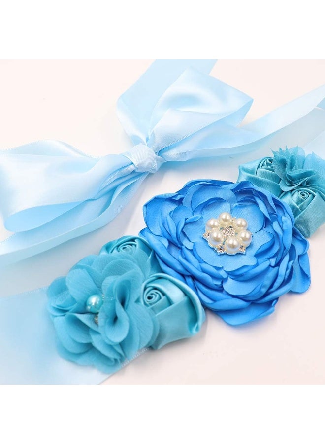 TTCOROCK Sky Blue Maternity Sash & Daddy to be Corsage Set - Baby Shower Sash Baby Boy Pregnancy Sash Keepsake Baby Shower Flower Belly Belt - Image 5