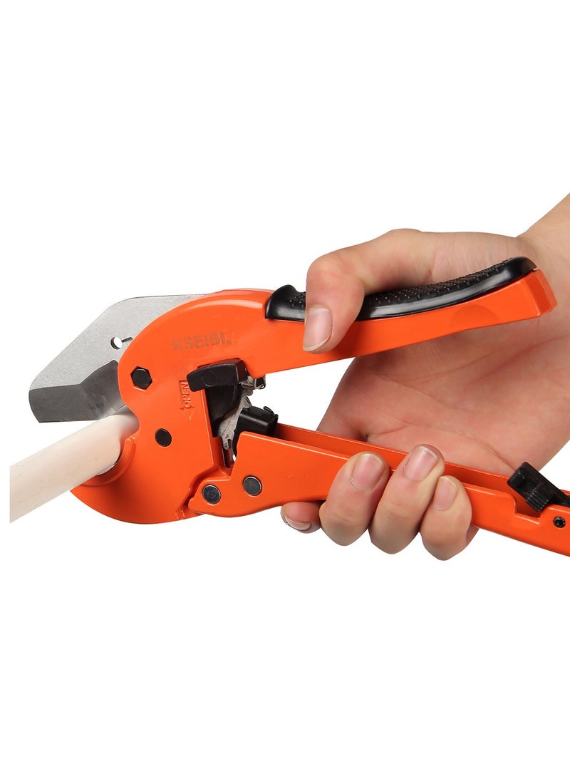 KSEIBI PVC Ratchet Plastic Pipe Cutter with Bottom, 42MM, Stainless Steel Blade, Quick Pipe Cutting Tool, for Plastic Pipes, Home Repairs and Industrial Applications, Heavy Duty Plumbing Tools for Cutting Plastic PVC.  - Image 2