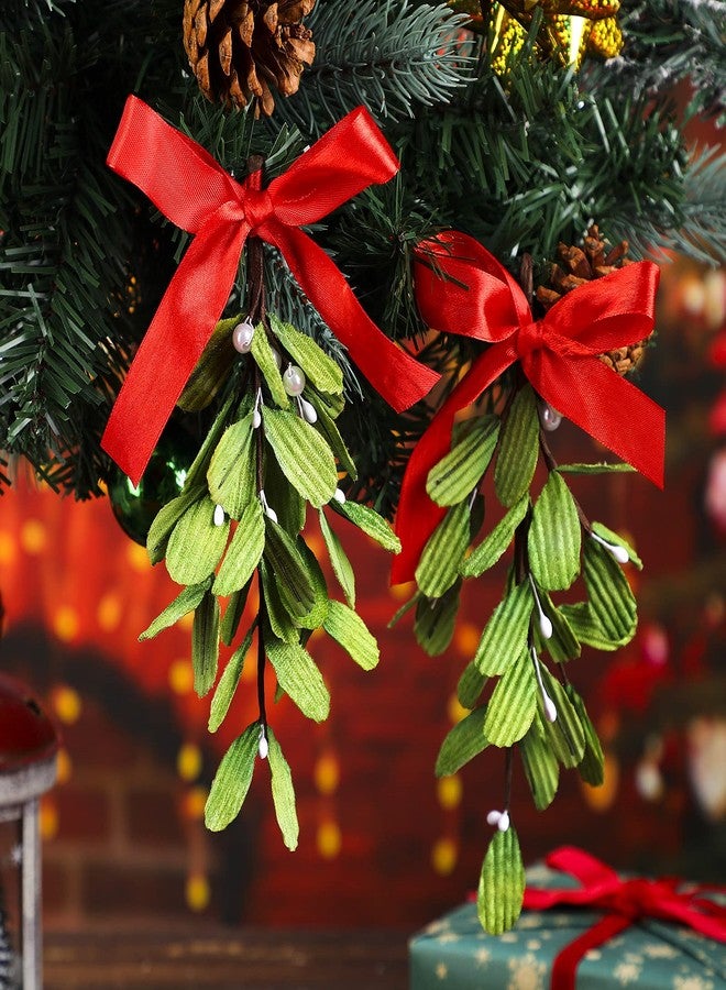 كانلير زينة عيد الميلاد الاصطناعية من نبات الدبق، أغصان الدبق المزيفة، نبات الدبق المعلق مع فيونكة حمراء وتوت أبيض، زينة معلقة من نبات الدبق لحفلات عيد الميلاد (12 قطعة) - Image 4