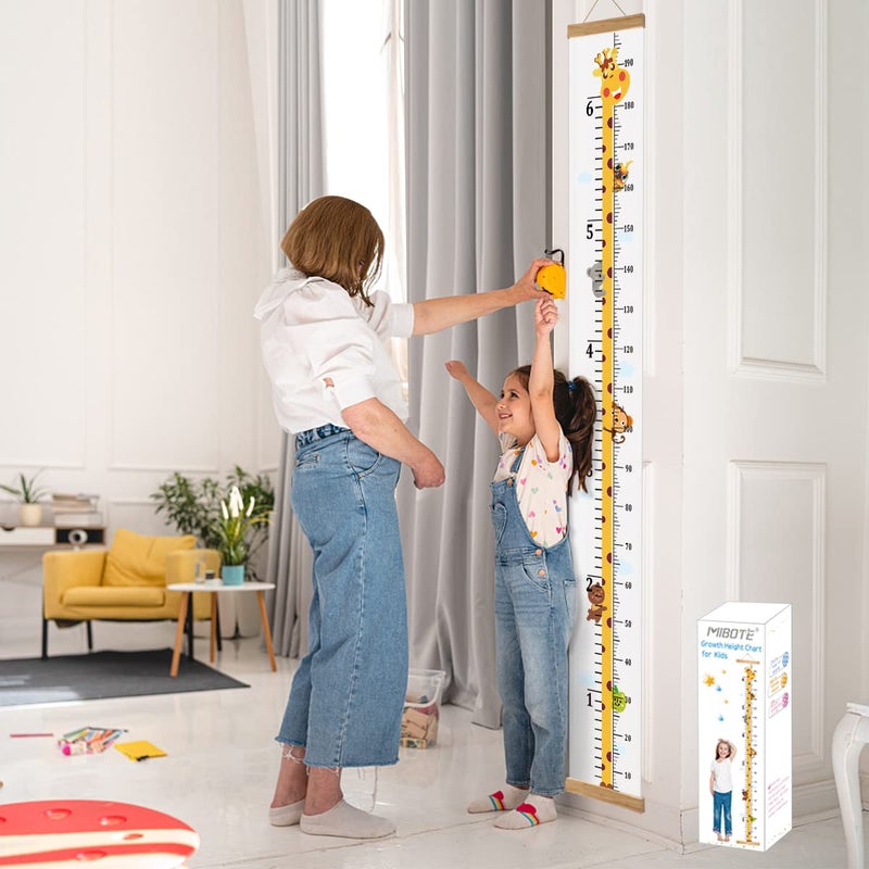 Mibote Baby Growth Height Chart Handing Ruler Wall Decor for Kids, Canvas Removable Height Growth Chart 79" x 7.9" (Giraffe) - Image 2